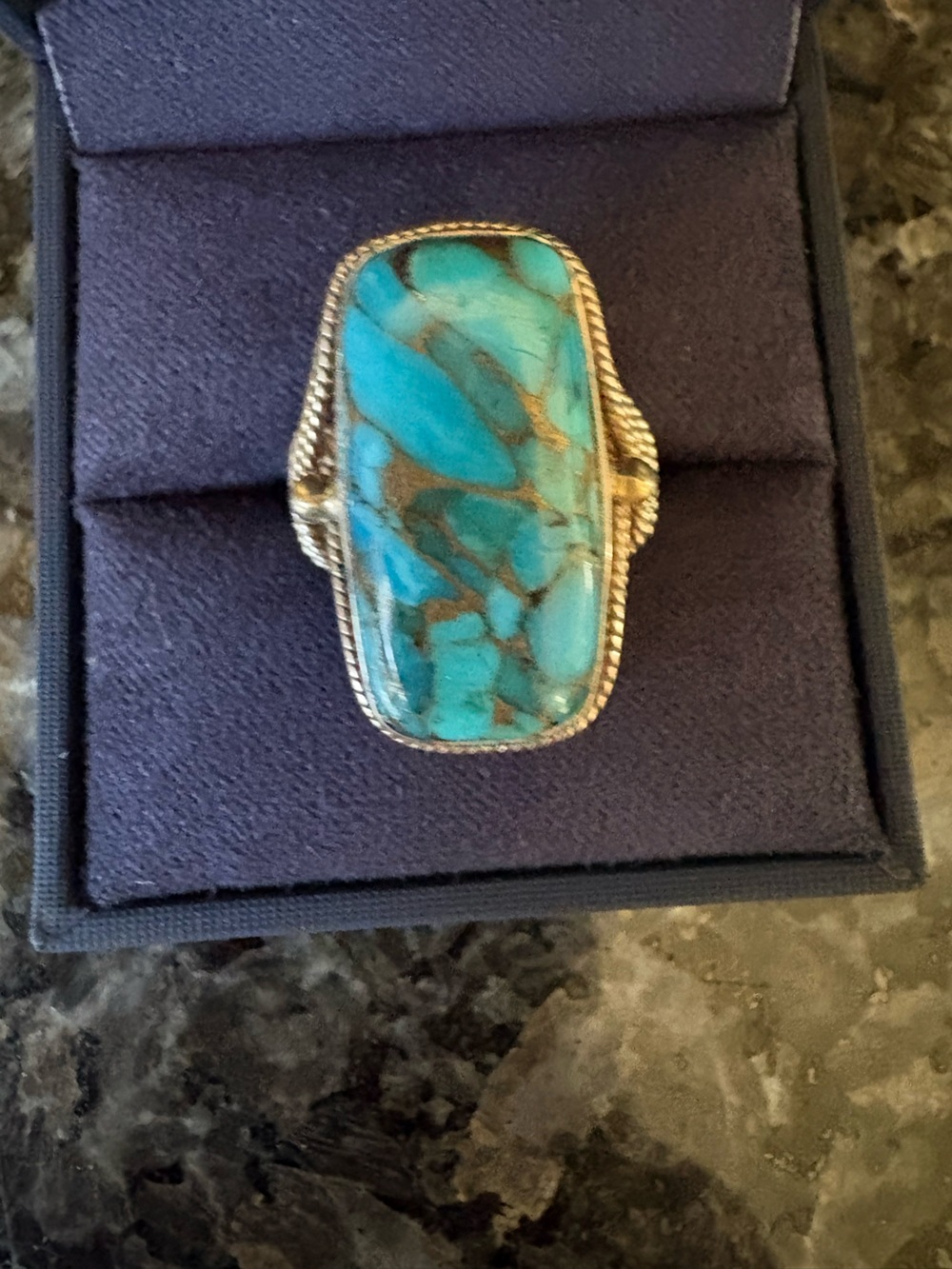 Turquoise Sterling Silver Statement Ring - Blue/Green Gemstone